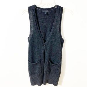 Banana Republic 100% Merino Wool Button Front Vneck Vest Longer Length Racerback